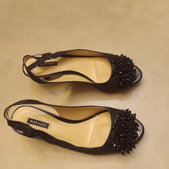 COPY - Alex Marie Belora Suede Peep-Toe Beaded Ornament Sling-Back Pumps 7 - Picture 2 of 8